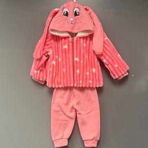 Pink Bunny Hooded Two-Piece Outfit - Plush Jacket & Pants